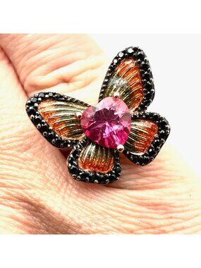 Butterfly Gemstone Ring Rose Gold Plated Sterling Silver Size 6